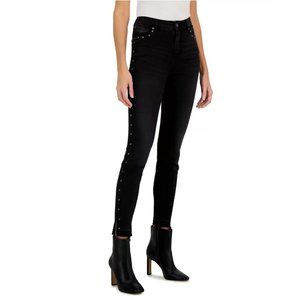Inc International Concepts Women's High-Rise Studded Skinny Jeans, Washed Black